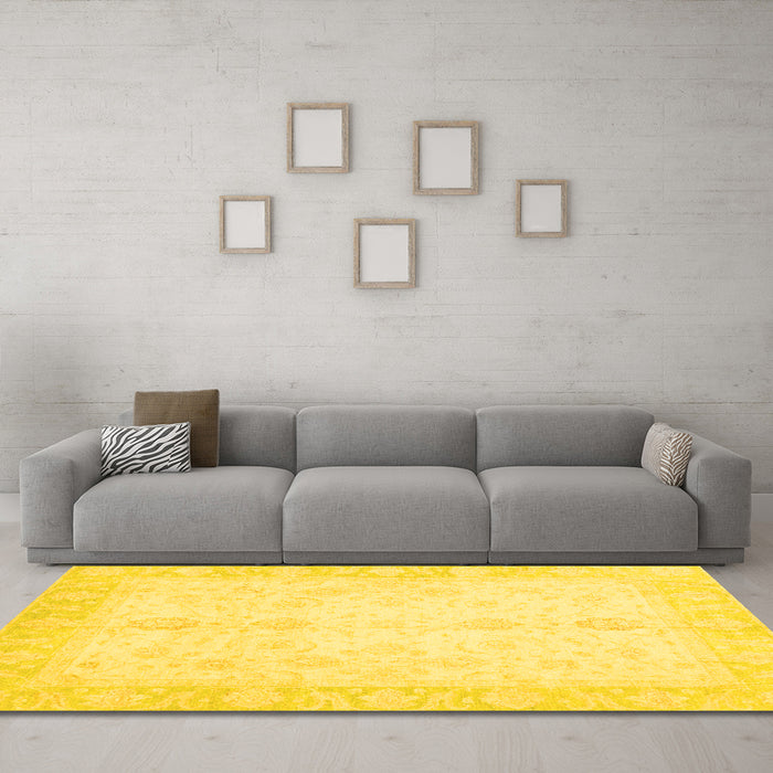 Machine Washable Oriental Yellow Traditional Rug in a Living Room, wshabs3780yw