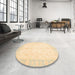 Round Machine Washable Abstract Khaki Gold Rug in a Office, wshabs3780