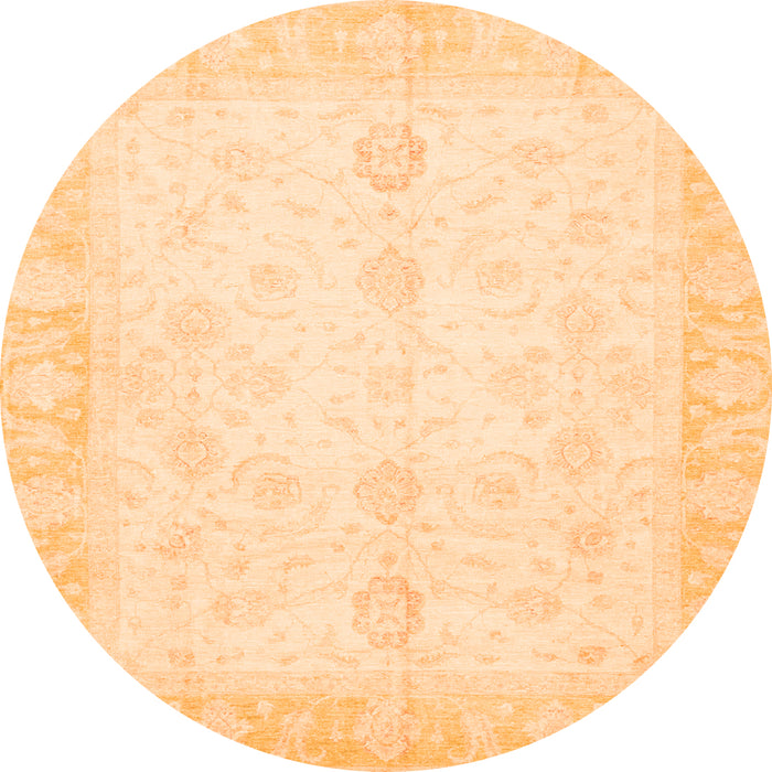 Round Machine Washable Oriental Orange Traditional Area Rugs, wshabs3780org