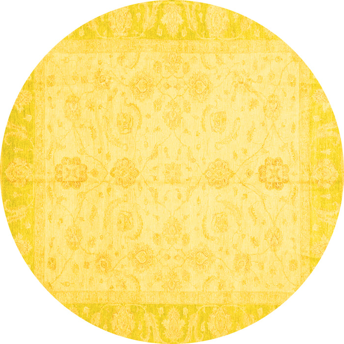 Round Machine Washable Oriental Yellow Traditional Rug, wshabs3780yw