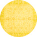 Round Machine Washable Oriental Yellow Traditional Rug, wshabs3780yw