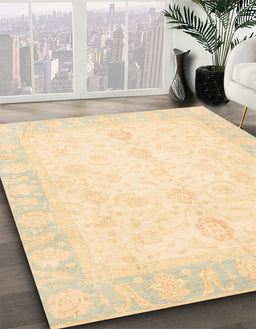 Machine Washable Abstract Khaki Gold Rug in a Family Room, wshabs3780