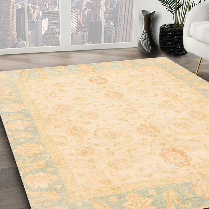 Machine Washable Abstract Khaki Gold Rug in a Family Room, wshabs3780