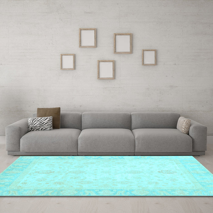 Machine Washable Oriental Light Blue Traditional Rug in a Living Room, wshabs3780lblu