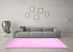 Machine Washable Oriental Pink Traditional Rug in a Living Room, wshabs3780pnk