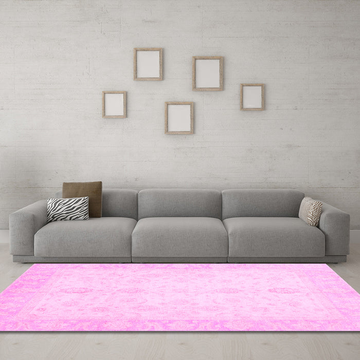 Machine Washable Oriental Pink Traditional Rug in a Living Room, wshabs3780pnk