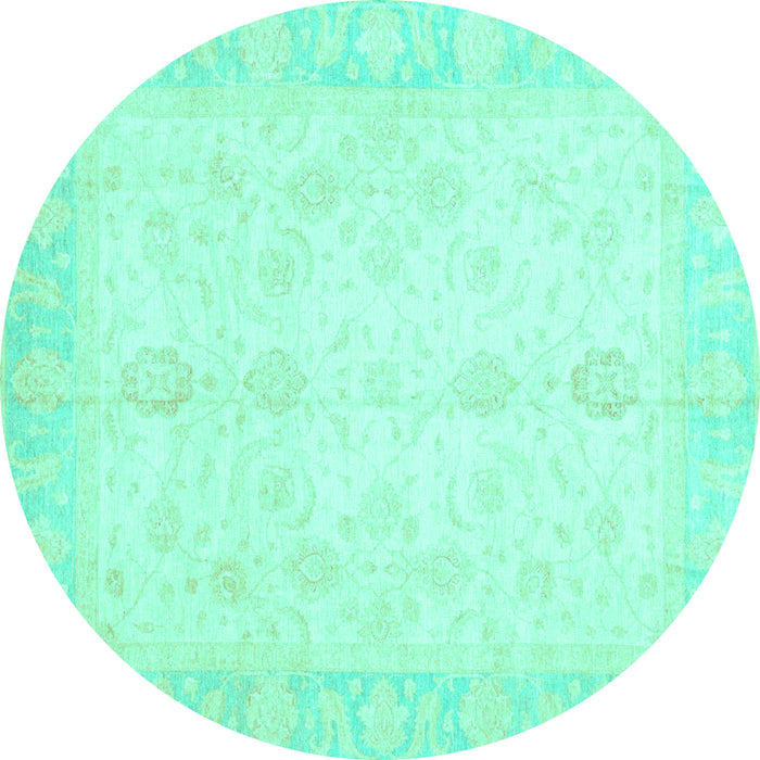 Round Machine Washable Oriental Turquoise Traditional Area Rugs, wshabs3780turq