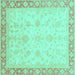 Square Machine Washable Abstract Turquoise Modern Area Rugs, wshabs3781turq