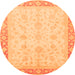 Round Machine Washable Abstract Orange Modern Area Rugs, wshabs3781org