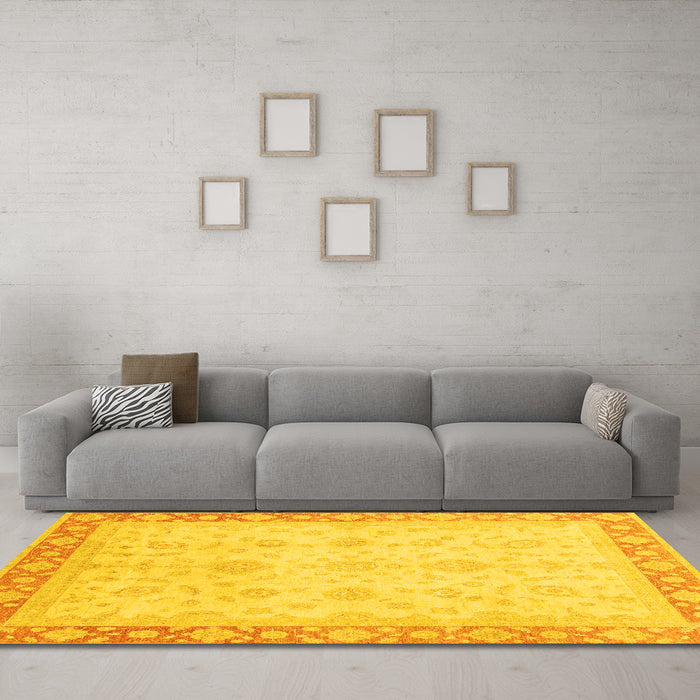 Machine Washable Abstract Yellow Modern Rug in a Living Room, wshabs3781yw
