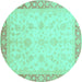 Round Machine Washable Abstract Turquoise Modern Area Rugs, wshabs3781turq