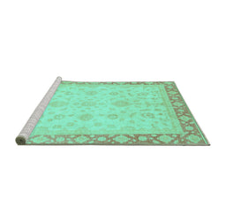 Sideview of Machine Washable Abstract Turquoise Modern Area Rugs, wshabs3781turq