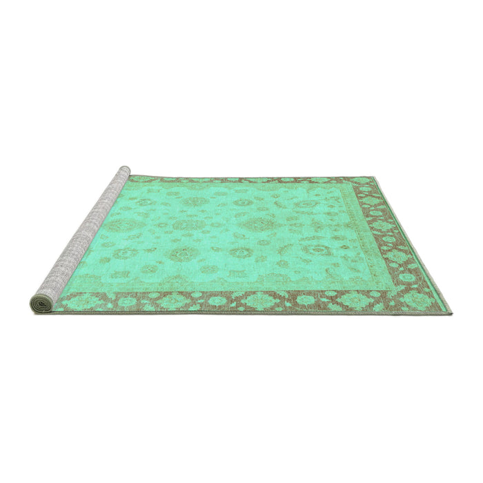 Sideview of Machine Washable Abstract Turquoise Modern Area Rugs, wshabs3781turq