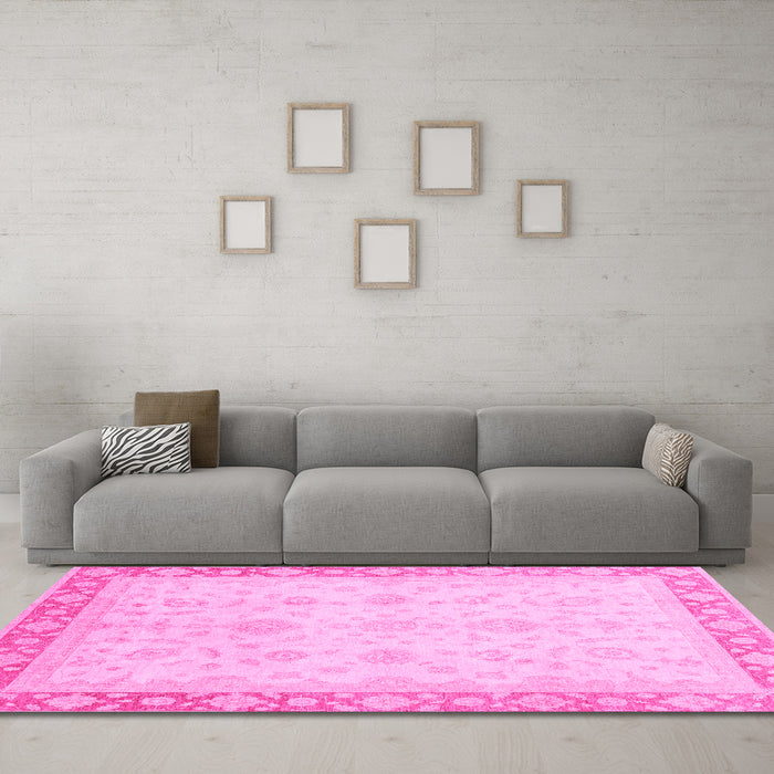 Machine Washable Abstract Pink Modern Rug in a Living Room, wshabs3781pnk