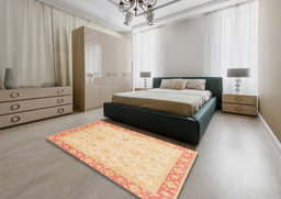 Abstract Brown Gold Modern Rug in a Bedroom, abs3781