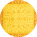 Round Machine Washable Abstract Yellow Modern Rug, wshabs3781yw