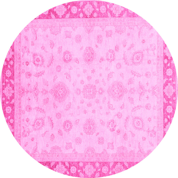 Round Machine Washable Abstract Pink Modern Rug, wshabs3781pnk