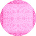 Round Machine Washable Abstract Pink Modern Rug, wshabs3781pnk