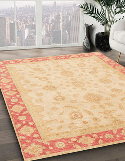 Machine Washable Abstract Brown Gold Rug in a Family Room, wshabs3781
