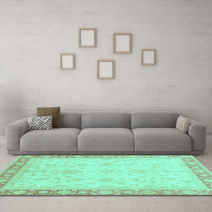 Machine Washable Abstract Turquoise Modern Area Rugs in a Living Room,, wshabs3781turq