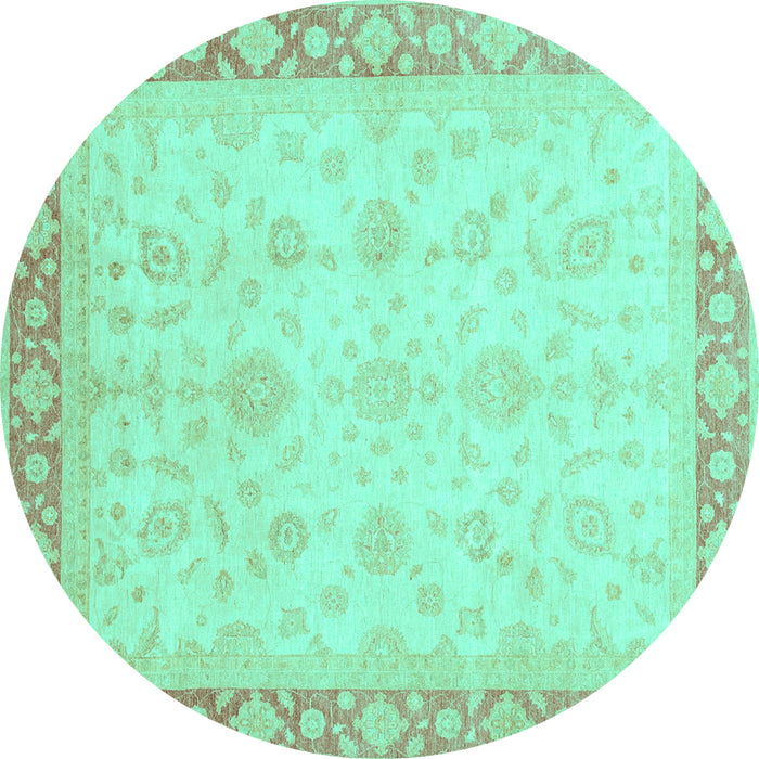 Round Abstract Turquoise Modern Rug, abs3781turq