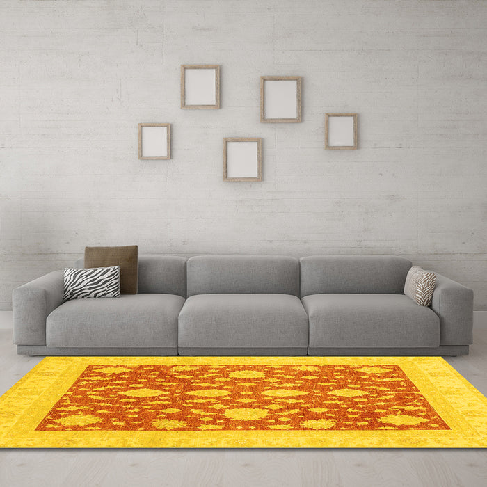 Machine Washable Oriental Yellow Traditional Rug in a Living Room, wshabs3782yw