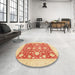 Round Abstract Orange Red Oriental Rug in a Office, abs3782