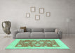 Machine Washable Oriental Turquoise Traditional Area Rugs in a Living Room,, wshabs3782turq