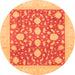 Round Machine Washable Oriental Orange Traditional Area Rugs, wshabs3782org