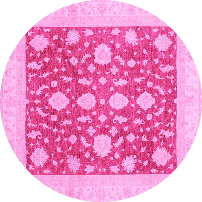 Round Machine Washable Oriental Pink Traditional Rug, wshabs3782pnk