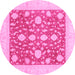 Round Machine Washable Oriental Pink Traditional Rug, wshabs3782pnk