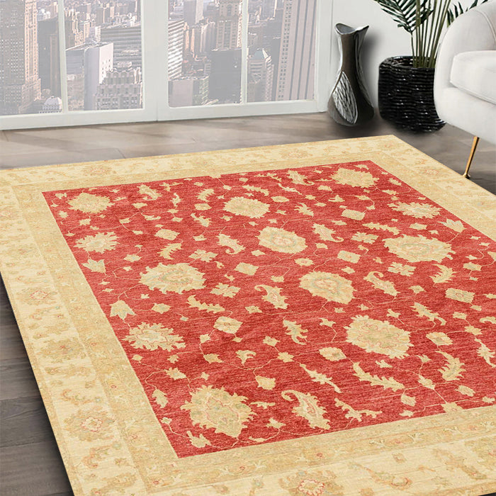 Abstract Orange Red Oriental Rug in Family Room, abs3782