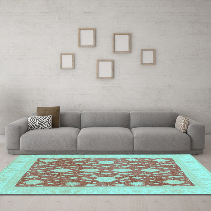 Machine Washable Oriental Light Blue Traditional Rug in a Living Room, wshabs3782lblu