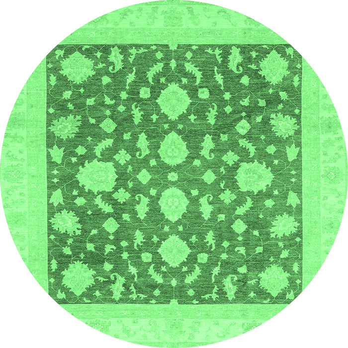 Round Machine Washable Oriental Emerald Green Traditional Area Rugs, wshabs3782emgrn