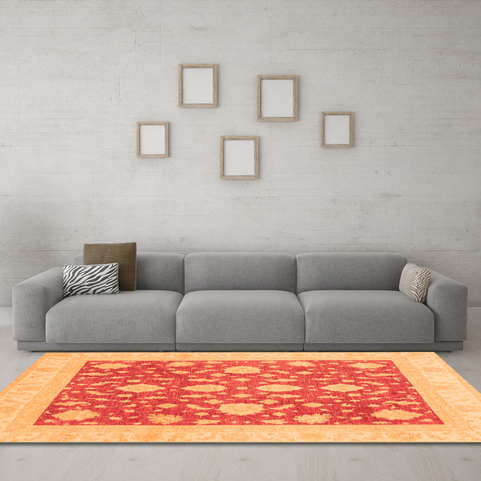 Machine Washable Oriental Orange Traditional Area Rugs in a Living Room, wshabs3782org