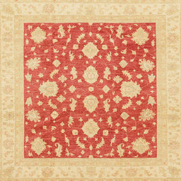 Square Abstract Orange Red Oriental Rug, abs3782