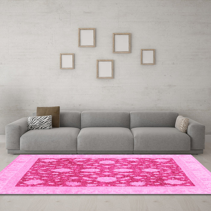 Machine Washable Oriental Pink Traditional Rug in a Living Room, wshabs3782pnk