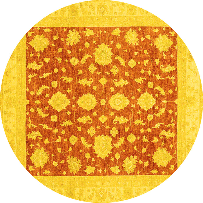 Round Machine Washable Oriental Yellow Traditional Rug, wshabs3782yw