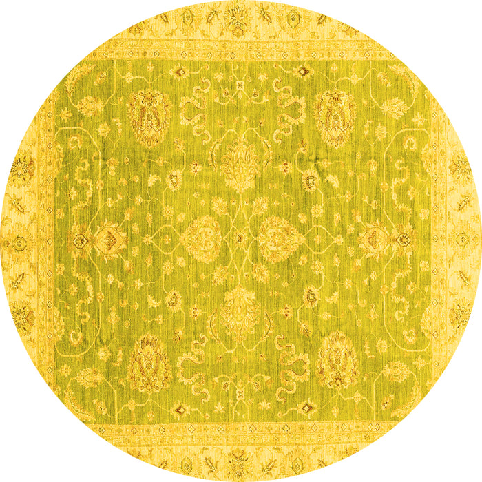 Round Machine Washable Oriental Yellow Traditional Rug, wshabs3783yw
