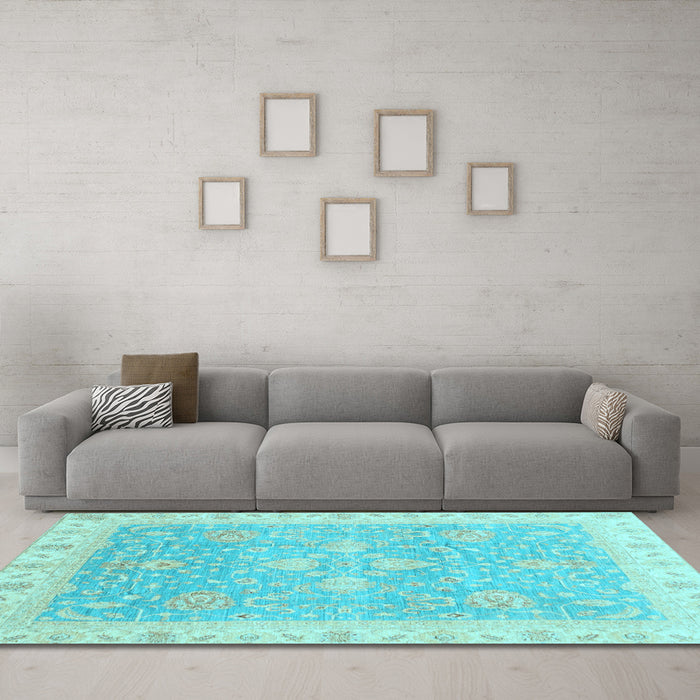 Machine Washable Oriental Light Blue Traditional Rug in a Living Room, wshabs3783lblu