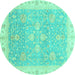 Round Oriental Turquoise Traditional Rug, abs3783turq