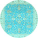 Round Machine Washable Oriental Light Blue Traditional Rug, wshabs3783lblu