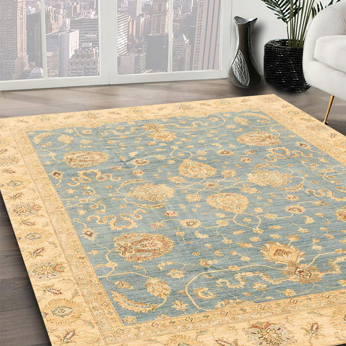 Abstract Brown Gold Oriental Rug in Family Room, abs3783