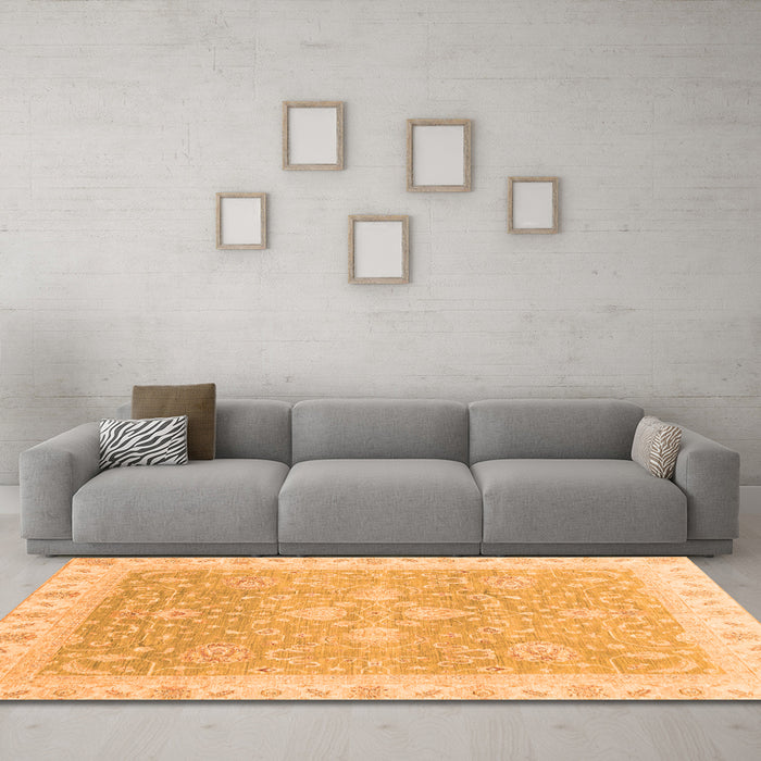 Machine Washable Oriental Orange Traditional Area Rugs in a Living Room, wshabs3783org