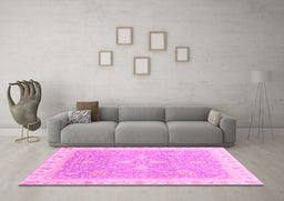Machine Washable Oriental Pink Traditional Rug in a Living Room, wshabs3783pnk