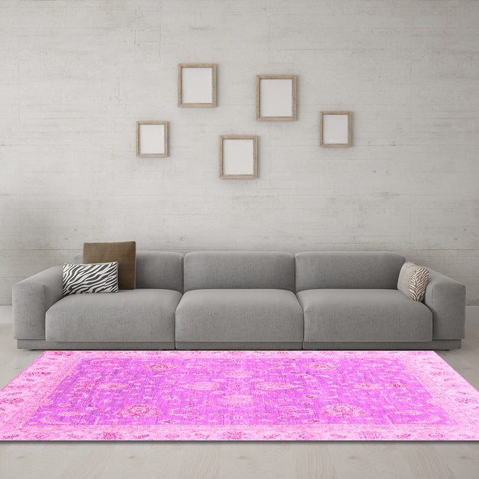 Machine Washable Oriental Pink Traditional Rug in a Living Room, wshabs3783pnk
