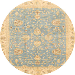 Round Abstract Brown Gold Oriental Rug, abs3783