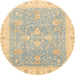 Round Abstract Brown Gold Oriental Rug, abs3783