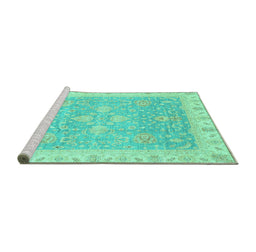 Sideview of Machine Washable Oriental Turquoise Traditional Area Rugs, wshabs3783turq