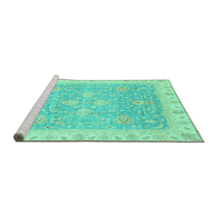 Sideview of Machine Washable Oriental Turquoise Traditional Area Rugs, wshabs3783turq